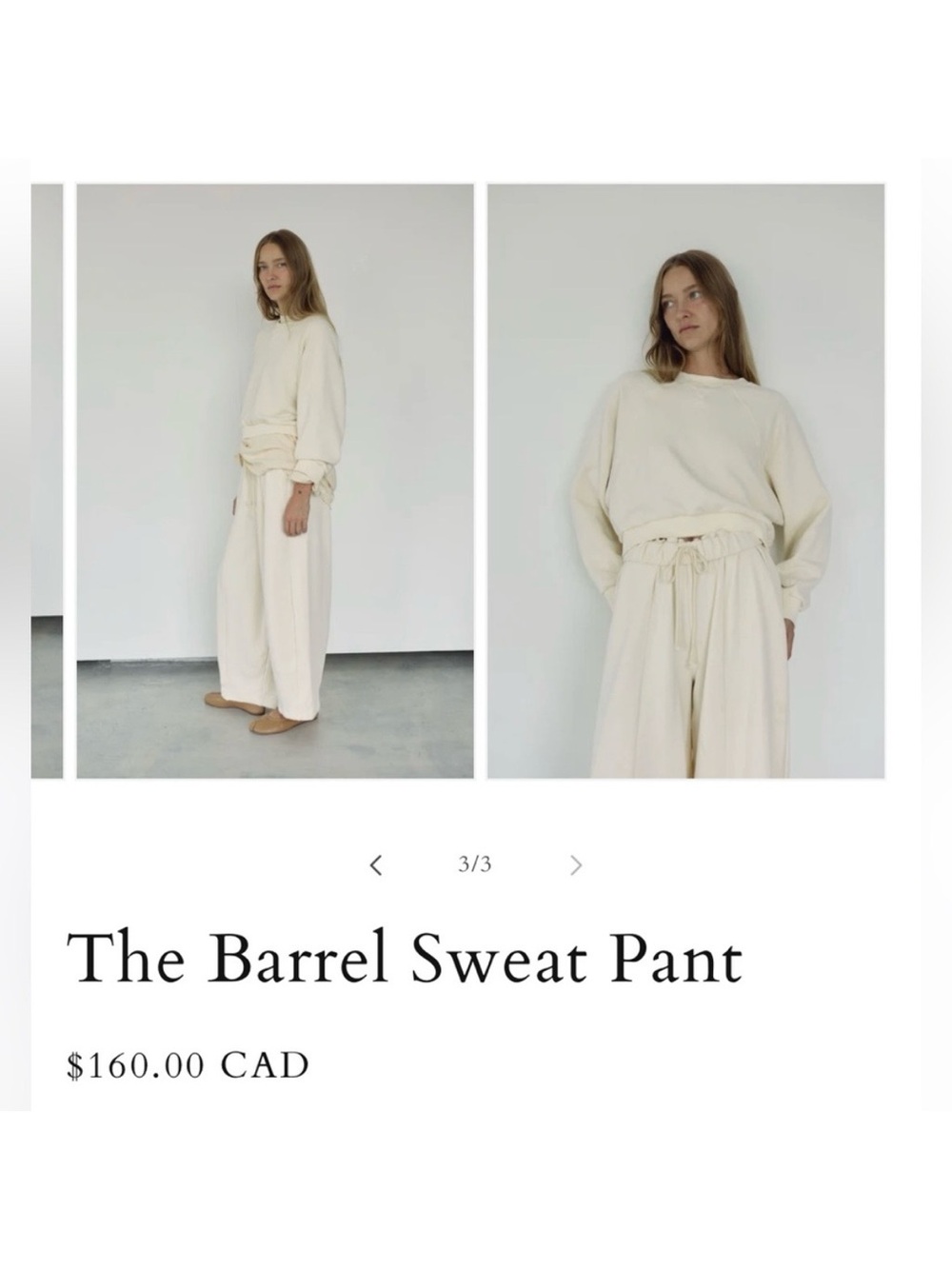 Boheme Barrel Sweat Pants in Cream size S 100% cotton - Picture 3 of 7